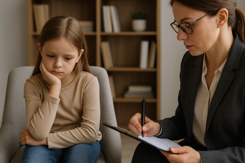 a psychologist writing on a clipboard